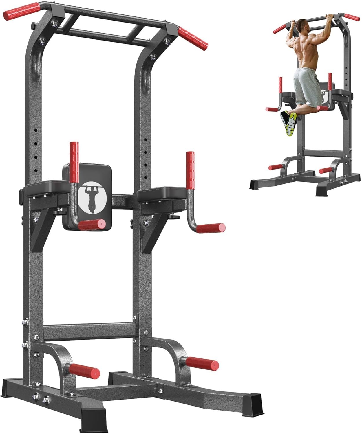 SogesPower Multi-Function Power Tower Pull Up Bar Station Pull Up Dip Station for Home Gym, 10-Level Adjustable Height Pull Up Bar Stand Dip Bar Strength Training Workout Equipment