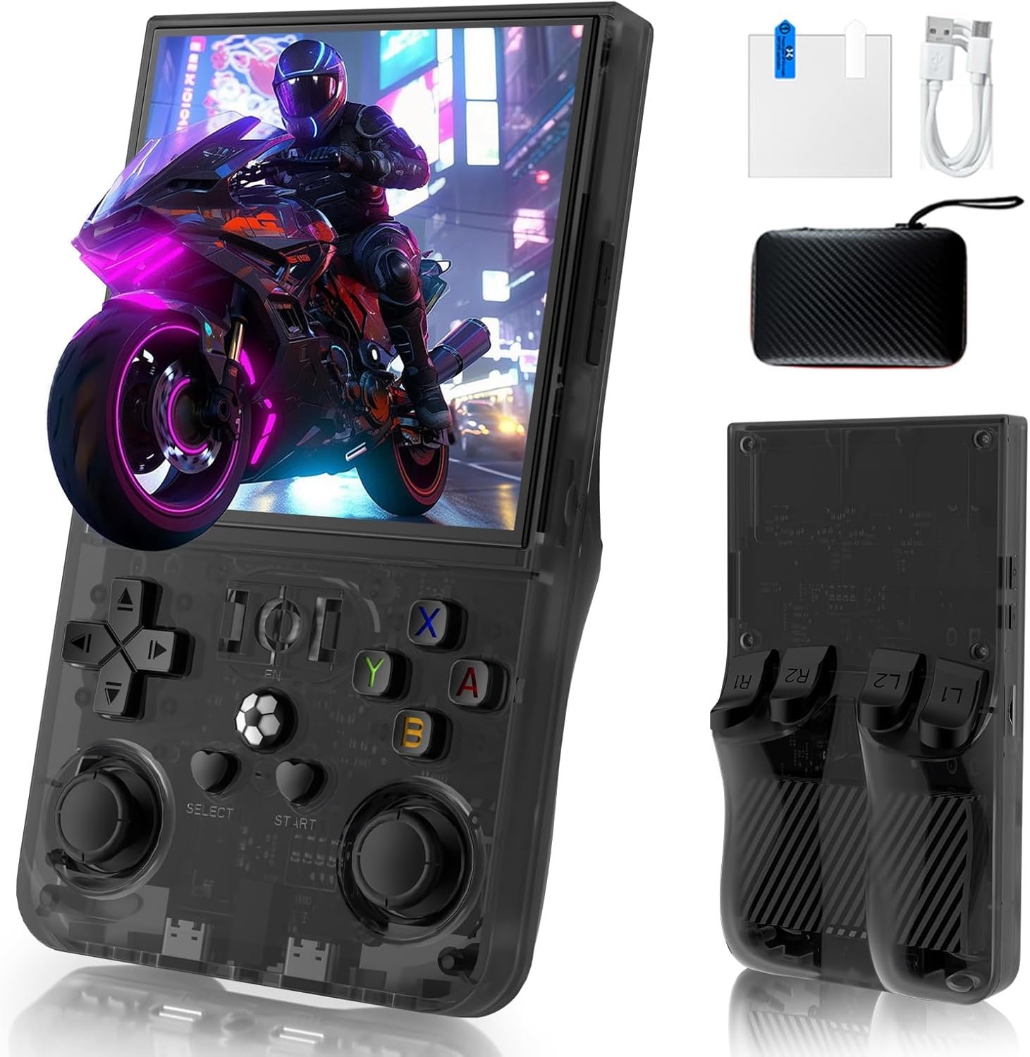 R36MAX Handheld Game Console, Built-in 4000mAh Battery, 4K HD 4″ IPS Glass Screen, Supports 18000+ Classic Games, Linux-Based Retro Gaming Console (Black)