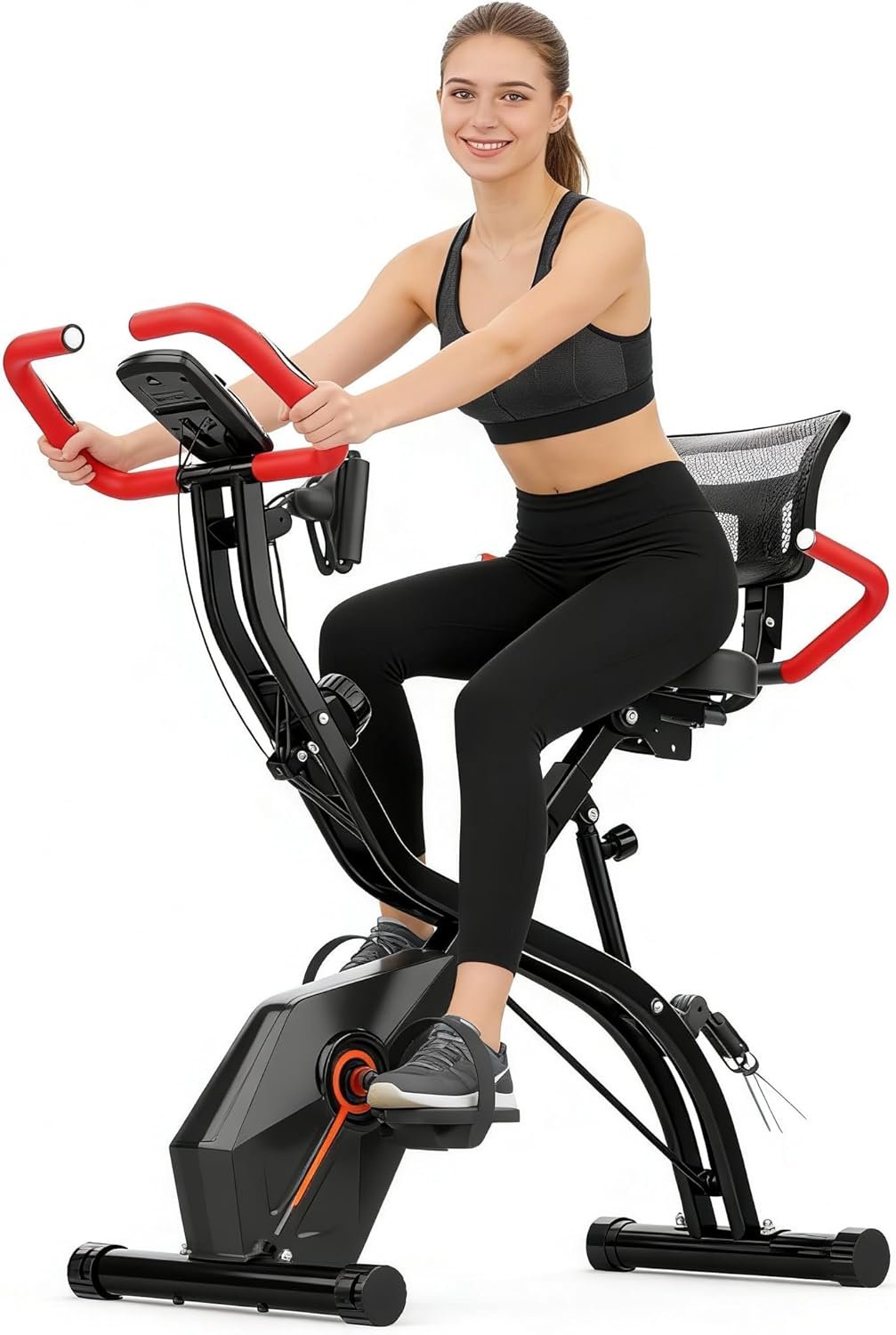 USLIM Foldable Exercise Bike for Home, Uright and Recumbent Stationary Bike with Ergonomic Mesh Backrest, Indoor Full Body Quiet Workout Bike, Wide Seat 6.6 Pound Flywheel & 300 LBS Capacity Gray