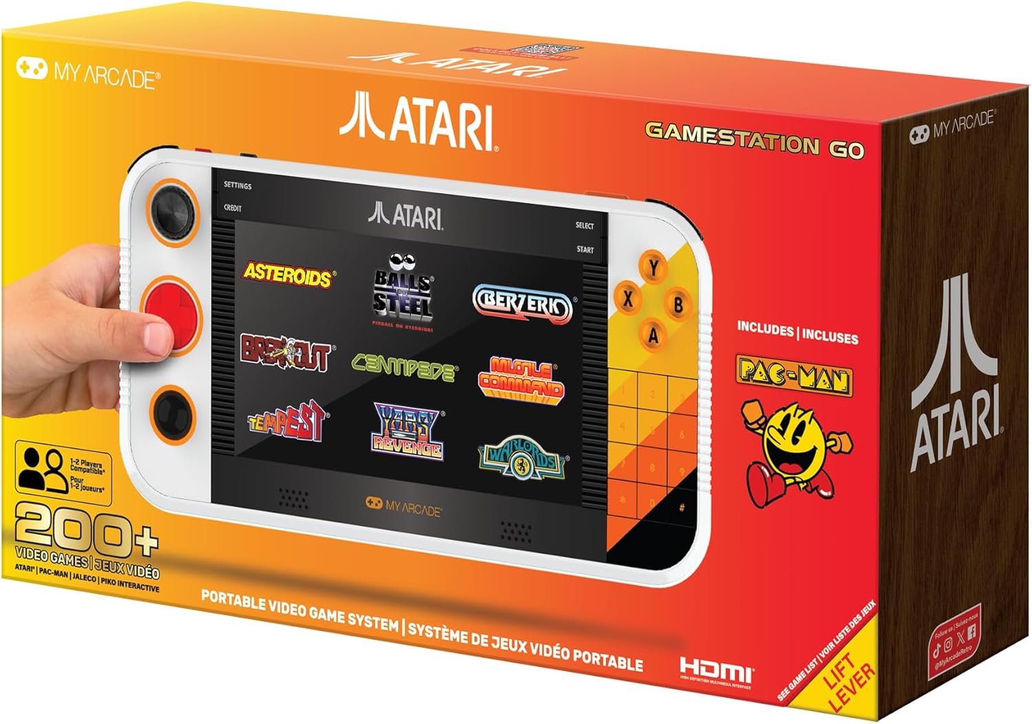 My Arcade Atari Gamestation Go: Rechargeable Battery, Over 200+ Preloaded Retro Video Games Including Pac-Man, Recharged, & Balls of Steel, Wi-Fi, Smartglow, 7 Inch Display