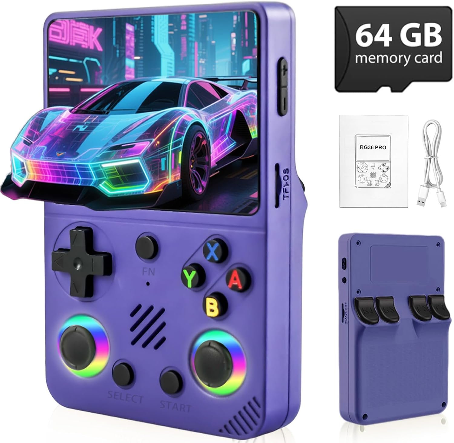 RG36PRO Retro Handheld Game Console – 30,000+ Classic Games, 64G TF card, 3.5″IPS Screen,Open Source System, 3000mAh Battery,Portable Console for Teen or Partner,Gift for Christmas – Purple