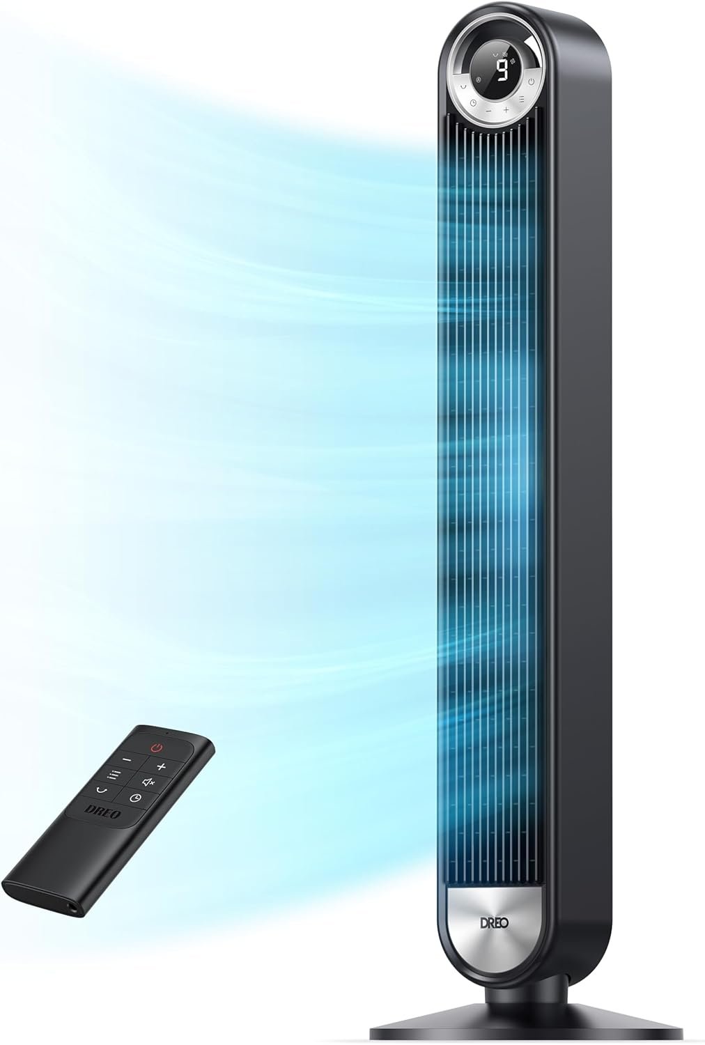 DREO Tower Fan for Bedroom, Upgraded DC 9 Speeds 20dB Ultra-Quiet Floor Fan, 90° Oscillating Fans with 28ft/s Velocity, 12H Timer, Standing Fan, Bladeless Fan Powerful for Home, Black