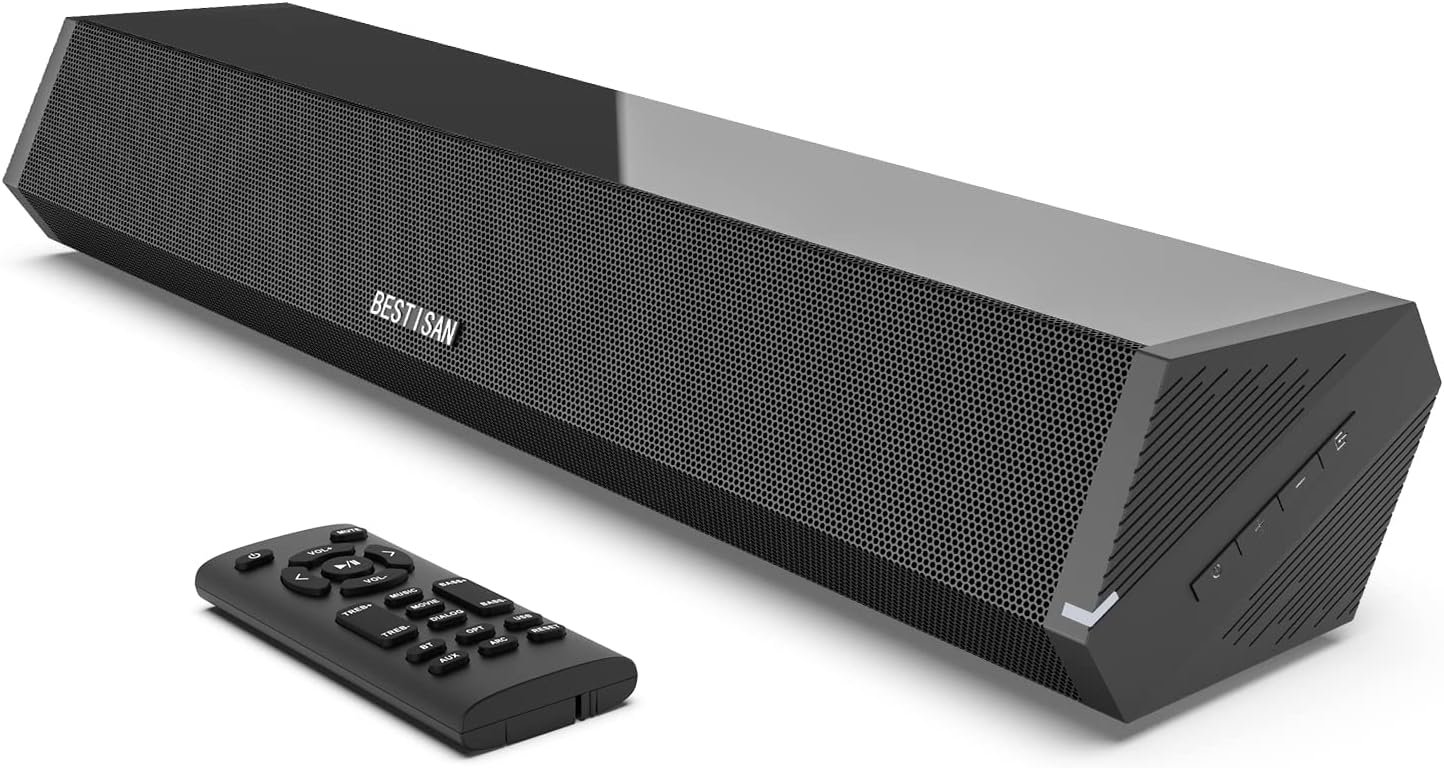 Bestisan Sound Bars for TV, 16’/50W Small Soundbar for TV, Sound Bar with Depths Sound Enhanced/DSP/Bass+/3EQ, Surround Sound Speakers for TV Works with HDMI ARC/CEC,Optical/BT/PC …