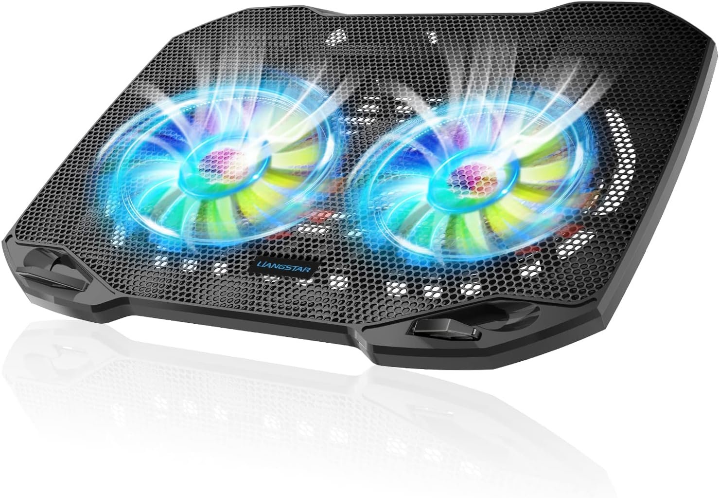 LIANGSTAR Laptop Cooling Pad, Gaming Laptop Cooler with 2 Quiet Big Fans, RGB 7 Color Light Change, Portable USB Laptop Stand 11 to 15.6 Inch, Slim and Easy Carry Working Study Outdoor Travel