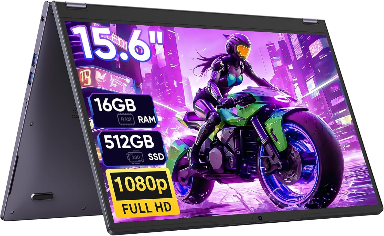 15.6″ 2-in-1 Laptop/Tablet, 360° Flip FHD Touchscreen, Dual-Core m3-8100Y up to 3.4GHz, 16GB RAM 512GB SSD, Win11, Deep Purple for Student Note-Taking, Design, Entertainment