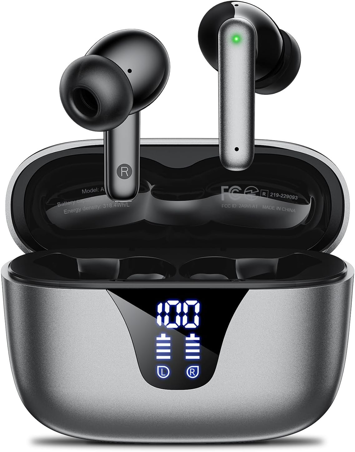 Wireless Earbuds Bluetooth Headphones, 50H Playtime Ear Buds with Mic, LED Digital Display Charging Case, IPX7 Waterproof, Deep Bass Stereo, in-Ear Earphone for iPhone Andriod Phone – Greige