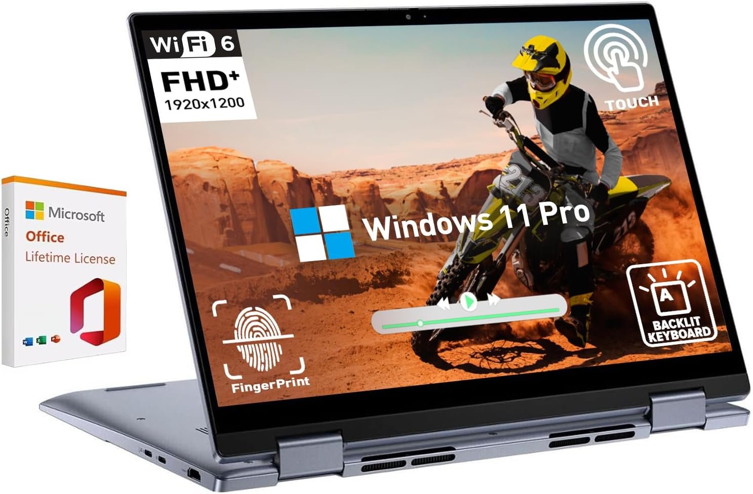 Dell Inspiron 14 2 in 1 Touchscreen Laptop, 14 Inch FHD+ Touch Screen Convertible, AMD Ryzen 5, 8GB RAM 512GB SSD, Windows 11 Pro, Lifetime Microsoft Office, Backlit Keyboard, Fingerprint Reader, HDMI