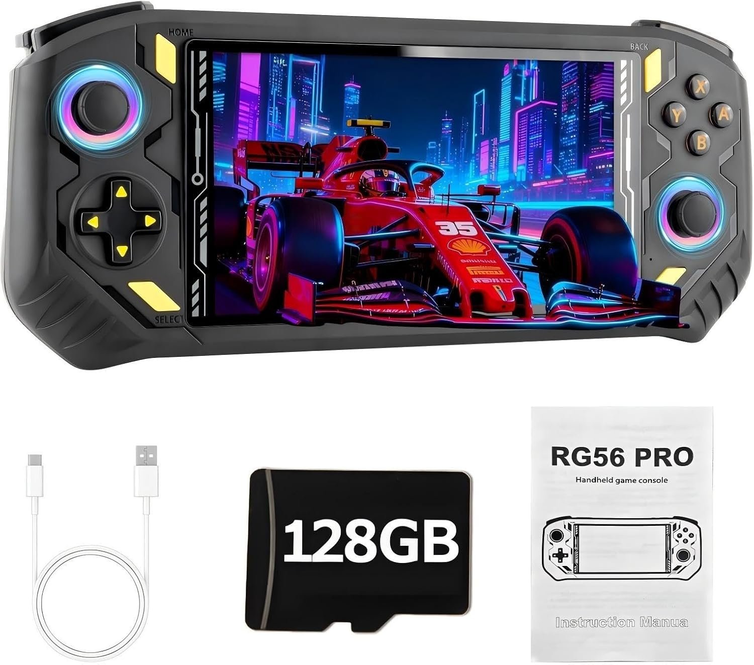 RG56PRO Retro Handheld Game Console – 5.5 Inch IPS Screen,31000+ Classic 3D Games,5000mAh Battery, Open Linux System,Portable Console with 128G TF Card – Birthday Gift for Boyfriend (Black)