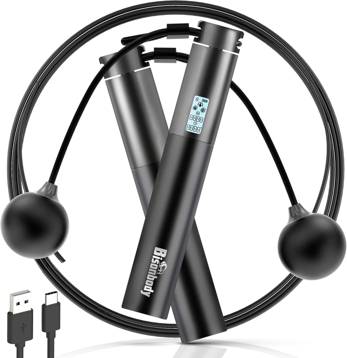 Smart Jump Rope with Counter & Bluetooth App, 2 in 1 Skipping rope with 3m Classic Cord for Traditional Jumping and Cordless Option, Tangle-free design for Home & Gym Workout (Black)