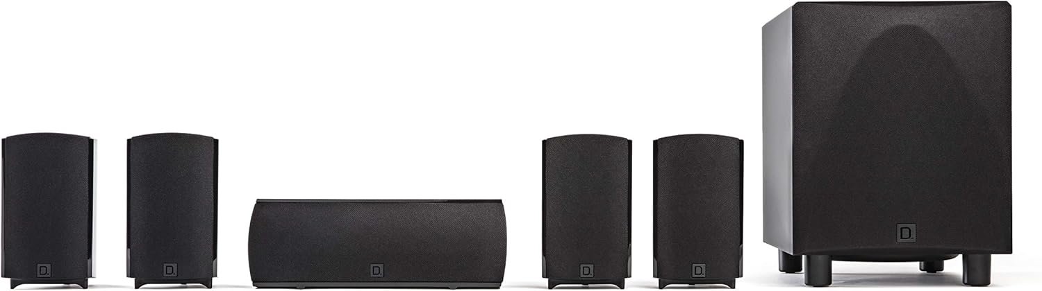 Definitive Technology ProCinema 6D – Compact 5.1 Channel Home Theater Speaker System | 250-Watt Powered Subwoofer Center Channel + 4 Speakers | Sleek Modern Looks Match Any Décor Black
