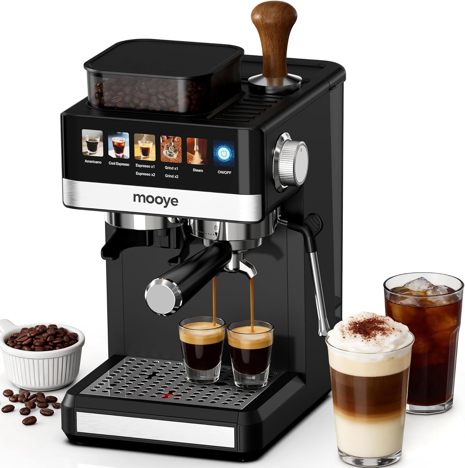 Espresso Machine with Grinder,20Bar Compact Espresso Maker with Steam Milk Frother,Coffee Maker for Home – Cappuccino Latte & Cold Brew Iced Coffee Maker & Americano, Gift for Women or Men