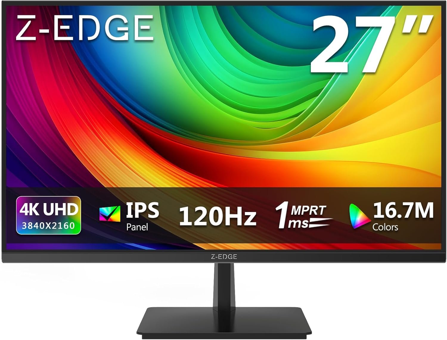 Z-Edge 27-inch 4K Gaming Monitor, 120Hz UHD 3840×2160 IPS Monitor, S274K 1ms MPRT Refresh Rate, 16.7M Colors, HDMI 2.0 x2 and DP 1.4 x 2