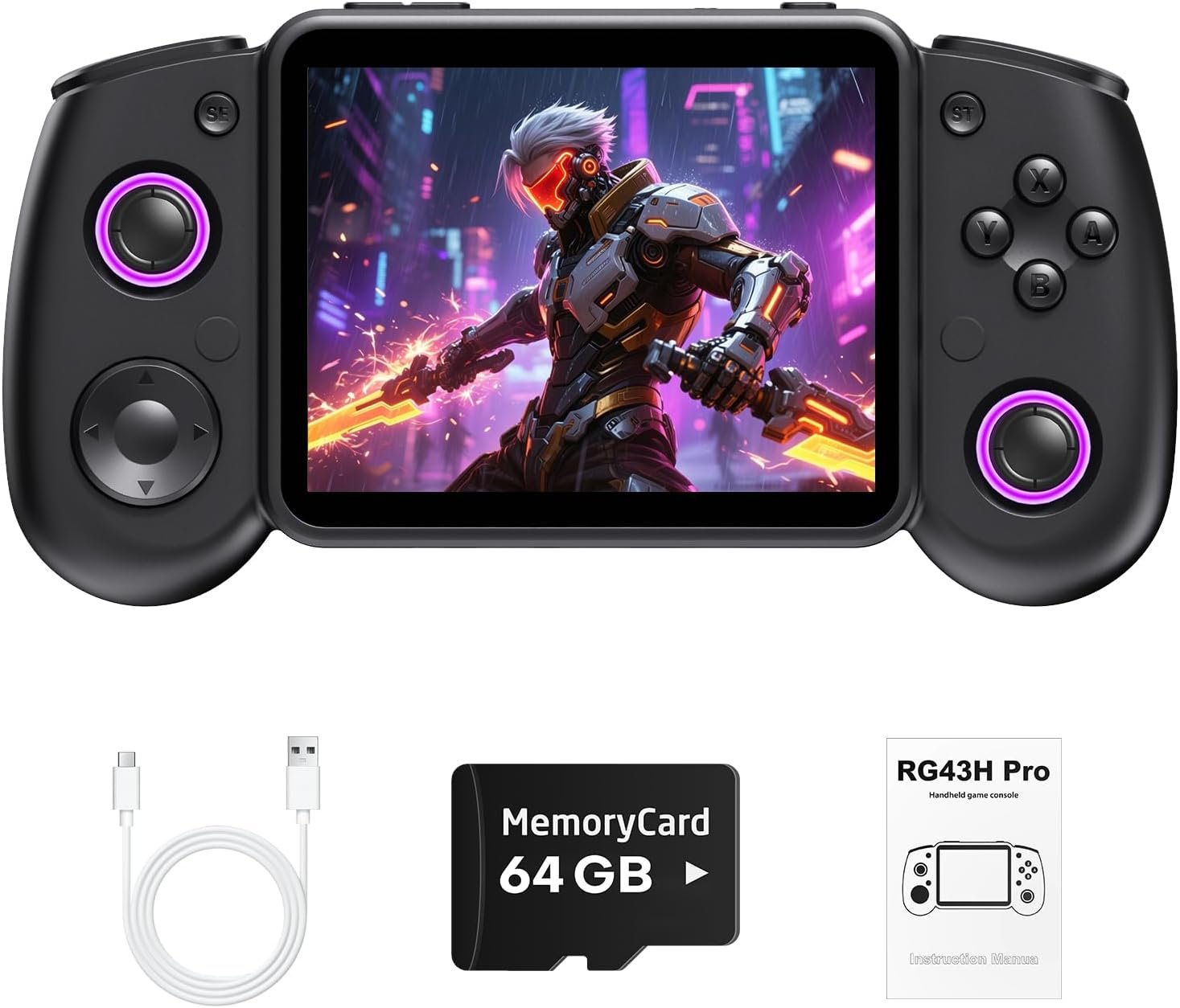 RG43H Pro Retro Handheld Game Console,Dual Game System with Powerful RK3562 Chip,4.3 Inch IPS Screen Retro Gaming Console,30+Emulators,Vibration Motor,HDMI TV Output,4000mAh Battery-64GB Black
