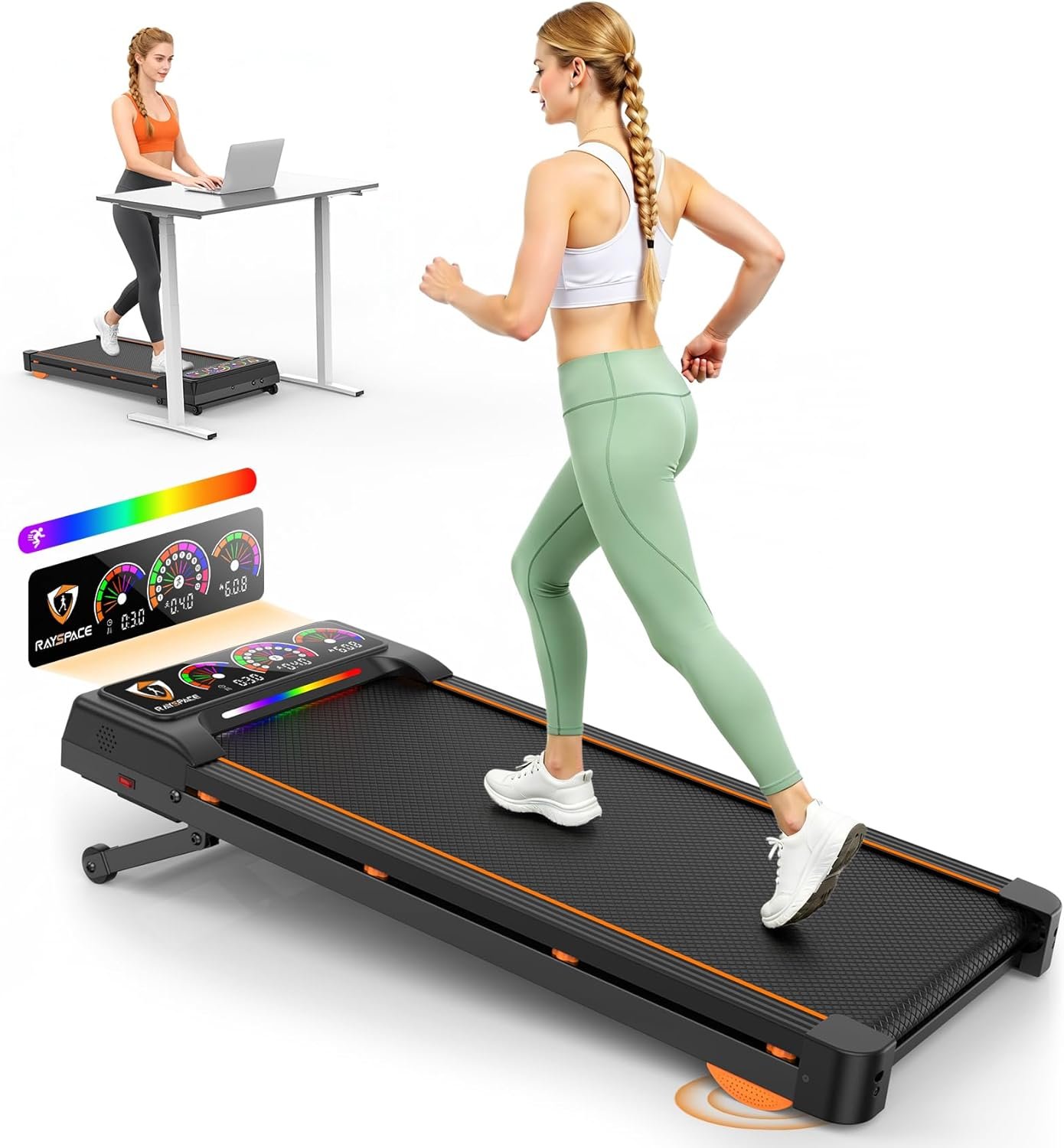 Walking Pad with 15% 12-Level Auto Incline, 450 lbs Capacity UI Screen, Rayspace 3.5HP Quiet Under Desk Treadmill with Bluetooth Speaker & Remote Control, Compact Treadmills for Home Hiking