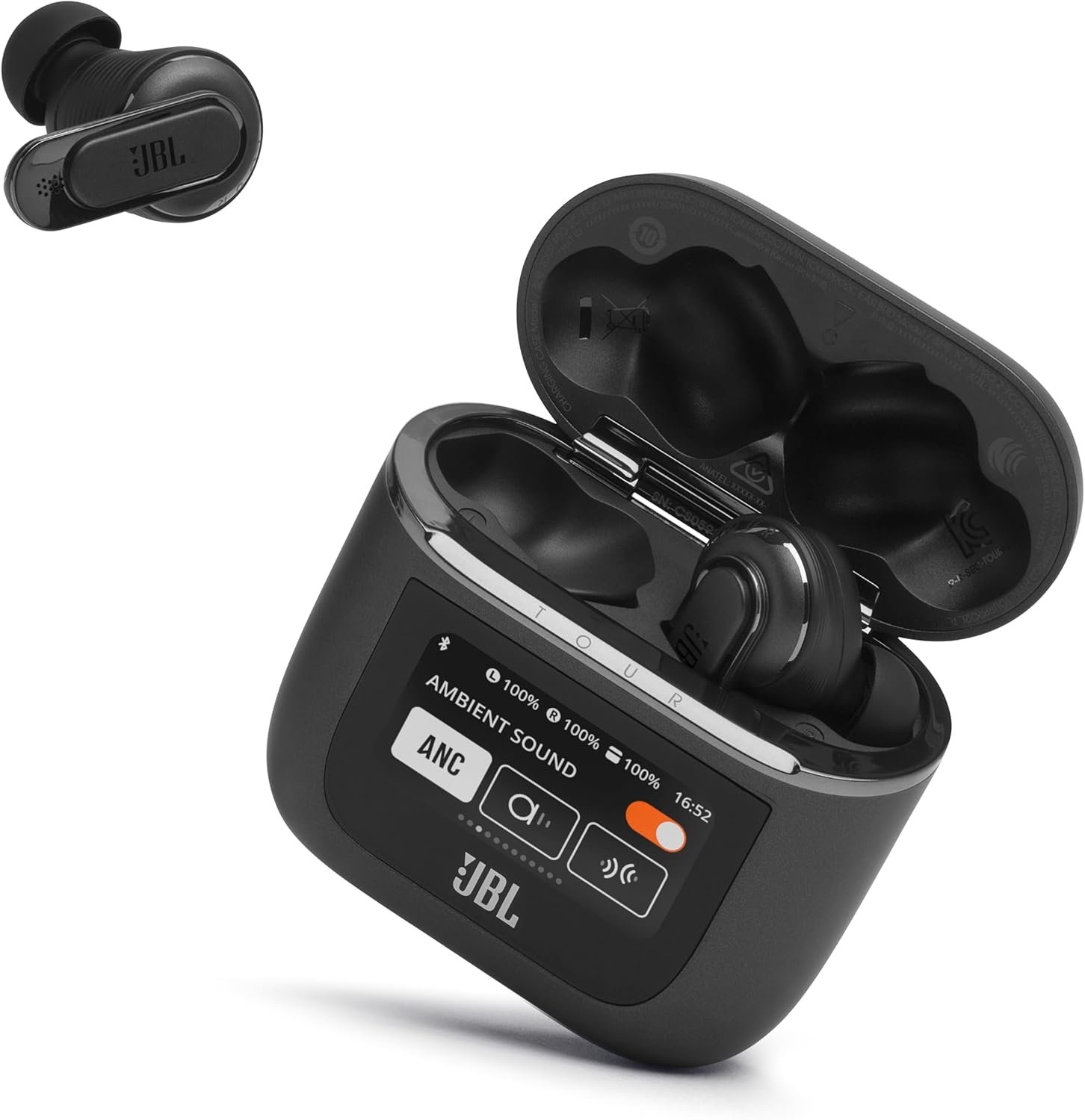 JBL Tour Pro 2 – True Wireless Noise Cancelling Earbuds with Smart Charging Case, 6-mic Perfect Calls with Voice Control, Up to 40hrs of Playtime, Immersive JBL Spatial Sound (Black)