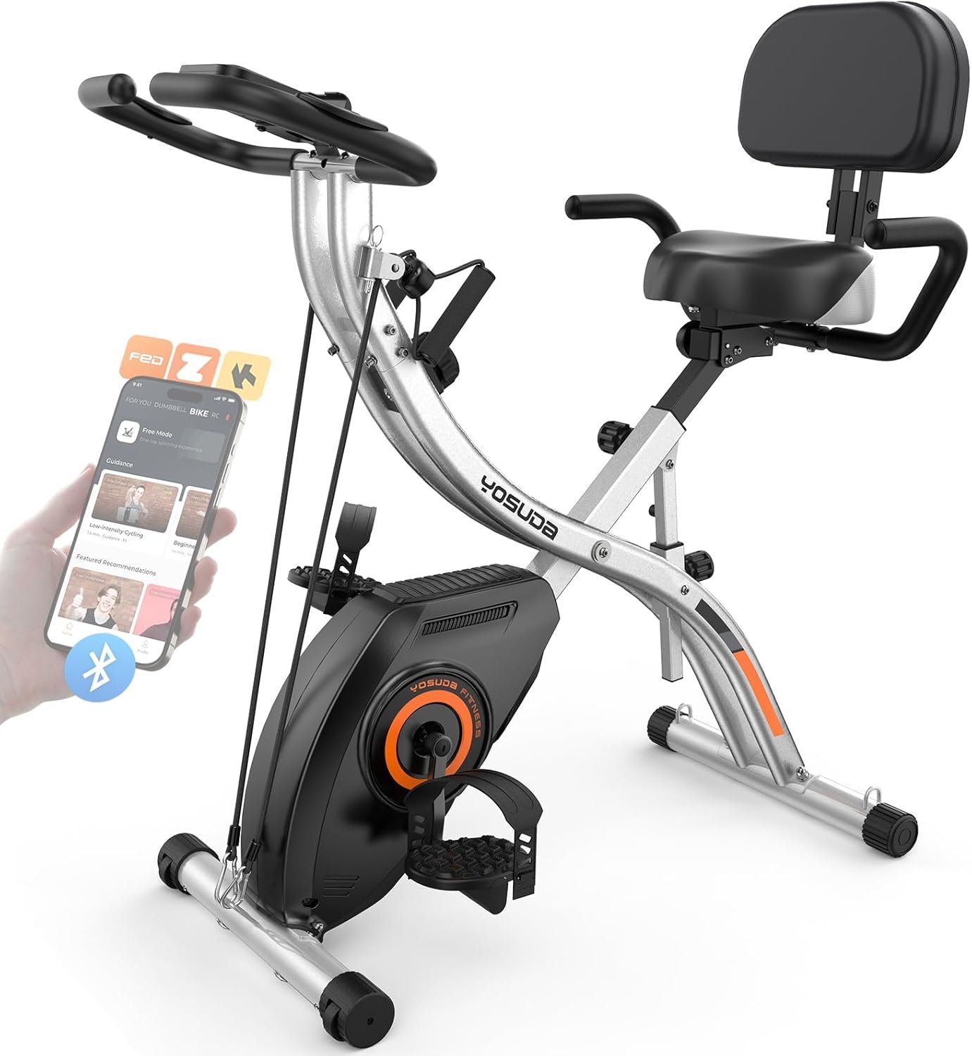 YOSUDA Folding Exercise Bike – 5 IN 1 Foldable Stationary Bike for Home Gym Workout, Upgraded Indoor Cycling Bikes with 6.6 LBS Flywheel, 380 LBS Capacity and 16-Level Magnetic Resistance, Back Support Cushion