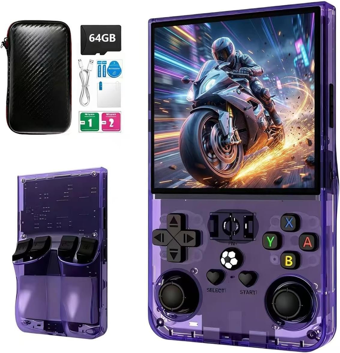 R36MAX Retro Handheld Game Console, 4.0 Inch IPS HD Screen Portable Retro Gaming Console, Linux-Powered,64GBBuilt-in18,000+Classic Games, 4000mAh Battery, Pocket Arcade (Transparent Purple)