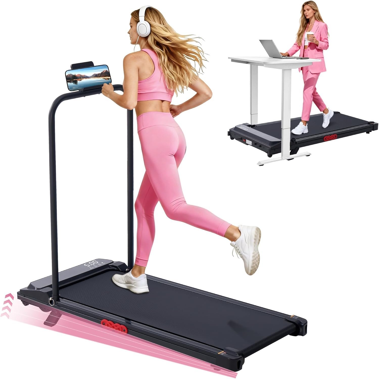 Walking Pad with Incline and Handle Bar, 2026 Upgrade Electric Small Walking Pads Treadmills with Handles, Compact Treadmills for Home Small Spaces, 3.5HP, 0.6-7.6MPH, 350LBS