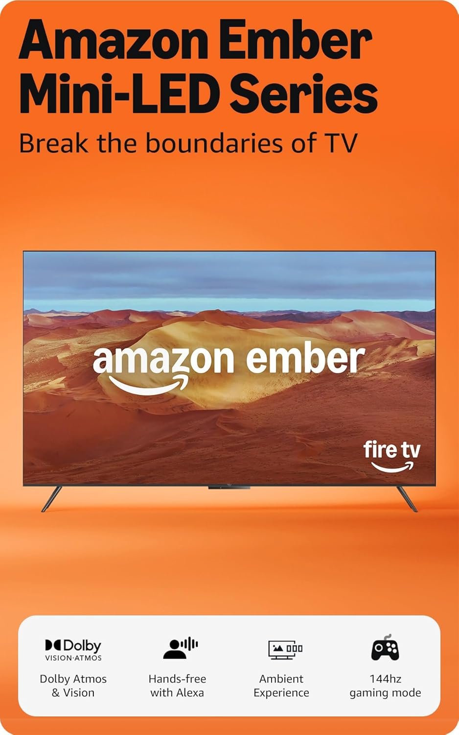 Amazon Ember 65″ Mini-LED Series with Fire TV (newest model), QLED 4K UHD smart TV, Dolby Vision IQ, 144hz gaming mode, Ambient Experience, find shows faster with Alexa+