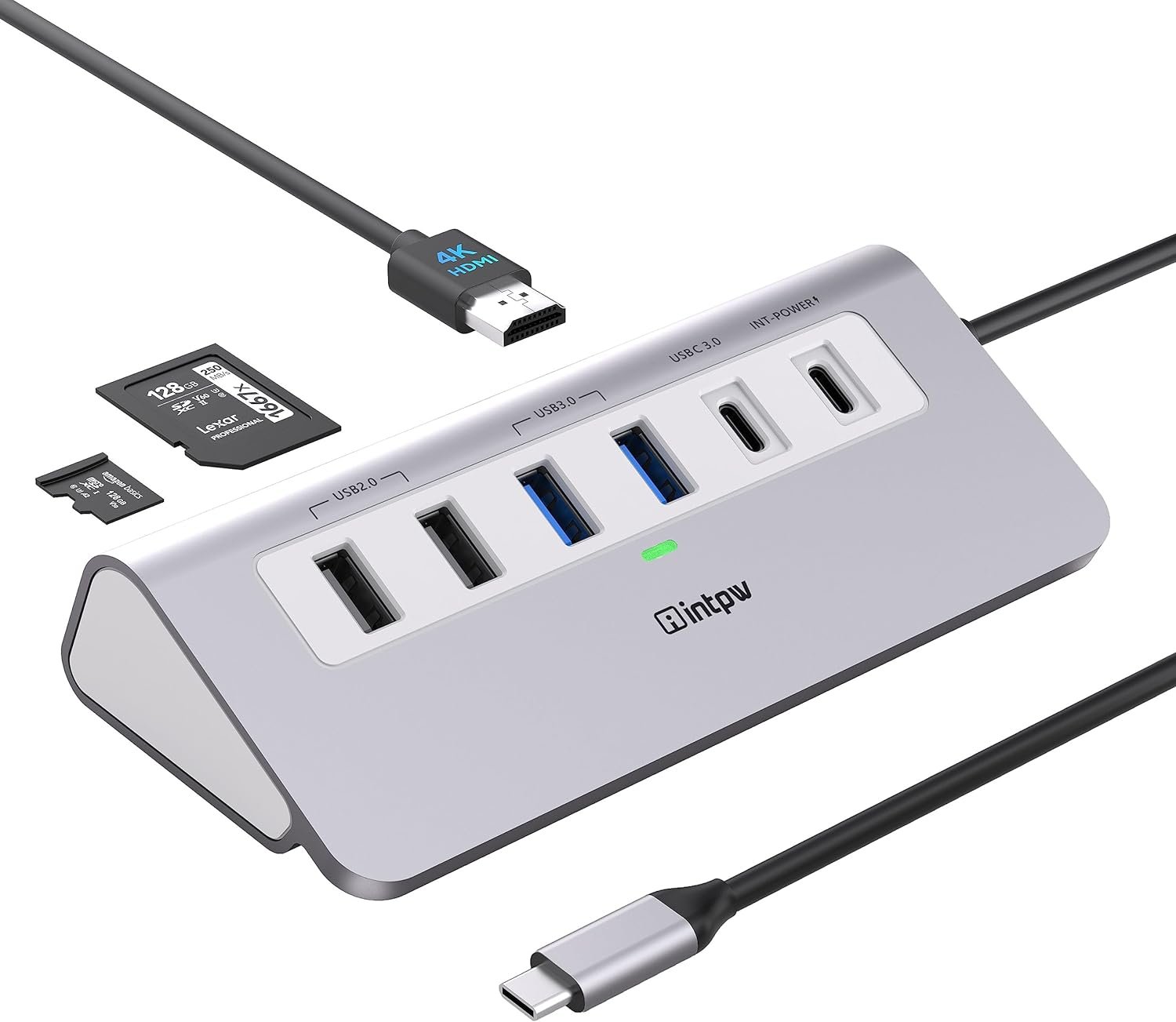 intpw USB C Hub, P9 USB C Hub Multiport Adapter with 4K@60Hz HDMI, PD 100W, Type-C & 2 USB A 3.0 5Gbps, 2 USB A 2.0, SD/TF Card Reader, Aluminum USB Hub for Laptop, iPhone 17 Series, MacBook, iPad