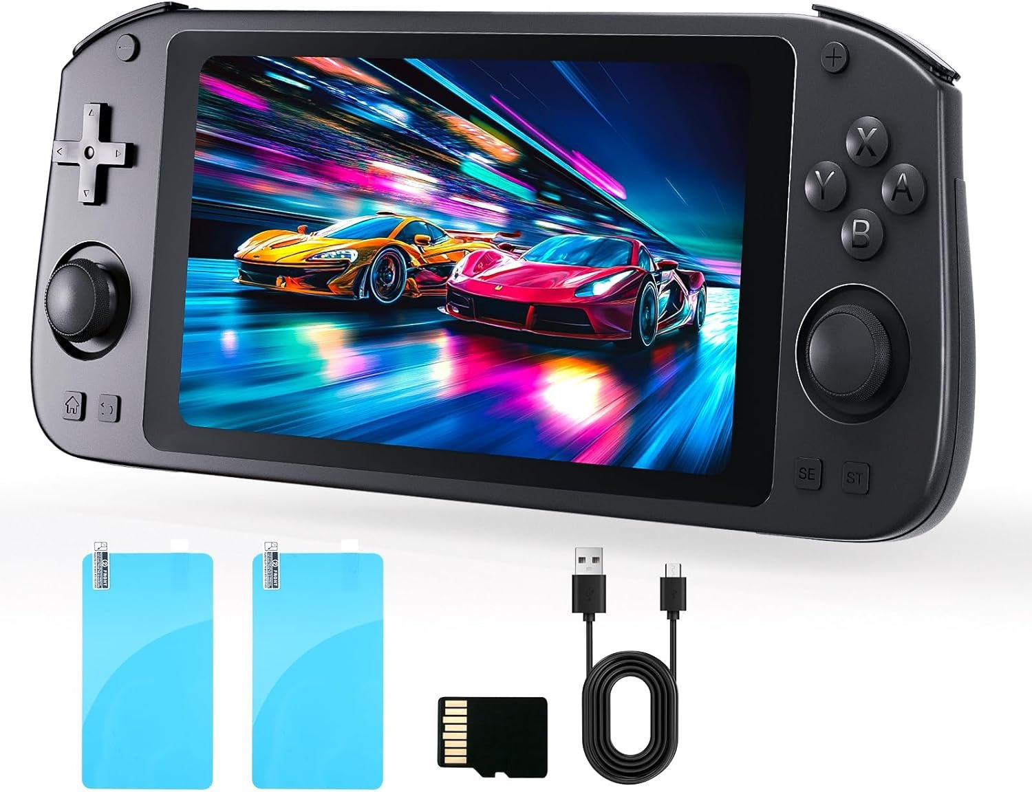 Retro Handheld Game Console with Android System, RK35XX, HD 5.55 Inch Touch Screen, 4000mAh Battery, Support HDMI Output, WiFi, Portable Gaming Device with 64G MicroSD Card (Black)