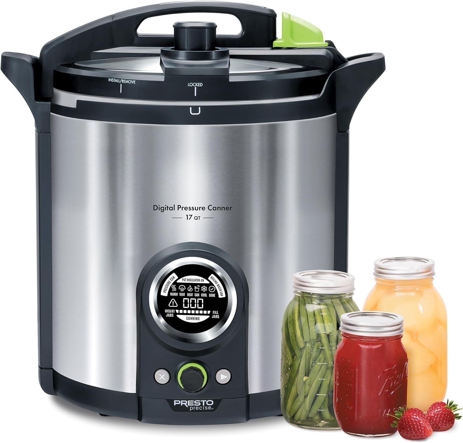 Presto 02152 17-Quart Digital Pressure Canner – Digital Display, Waterbath Capable, 10 Built-In Safety Features, Recipe Book, Stainless Steel