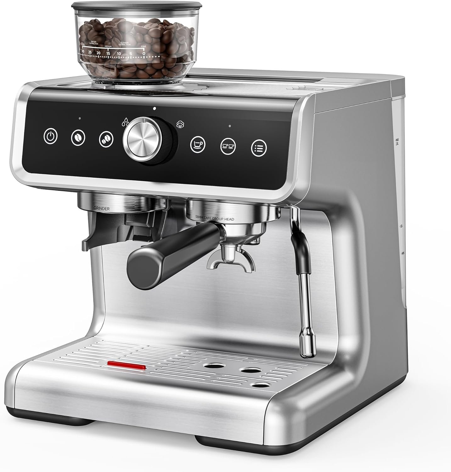 EUHOMY Espresso Machine with Grinder, 30 Grind Settings, 20 Bar Coffee Maker with 58mm Portafilter, Expresso Coffee Machines with Touch Screen for Home, Milk Frother for Latte & Cappuccino