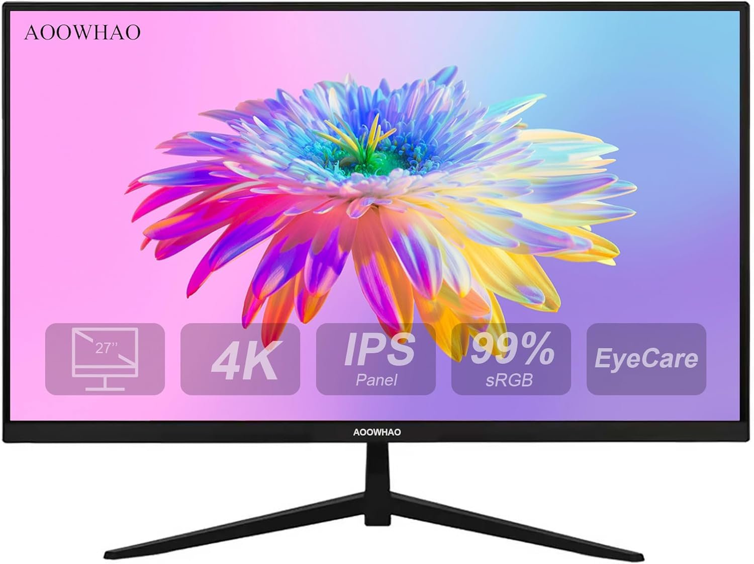 27 Inch 4K UHD (3840×2160) Monitor, Dual Mode 4K@60Hz/2K@144Hz, IPS Panel, Borderless Design, HDR400, 99% sRGB, Work & Gaming Monitor for Designers, Office, and PC Gaming with HDMI DP Type-c