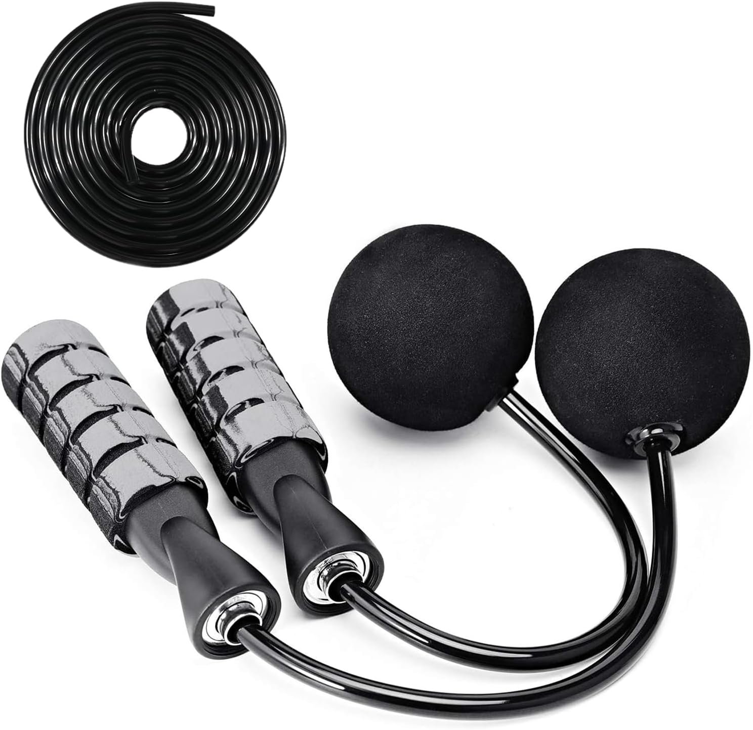 2 in 1 Jump Rope for Women Men and Kids – Tangle-Free Cordless Skipping Jump Rope with Ball Bearings and Foam Handles for Rapid Speed Fitness Workouts