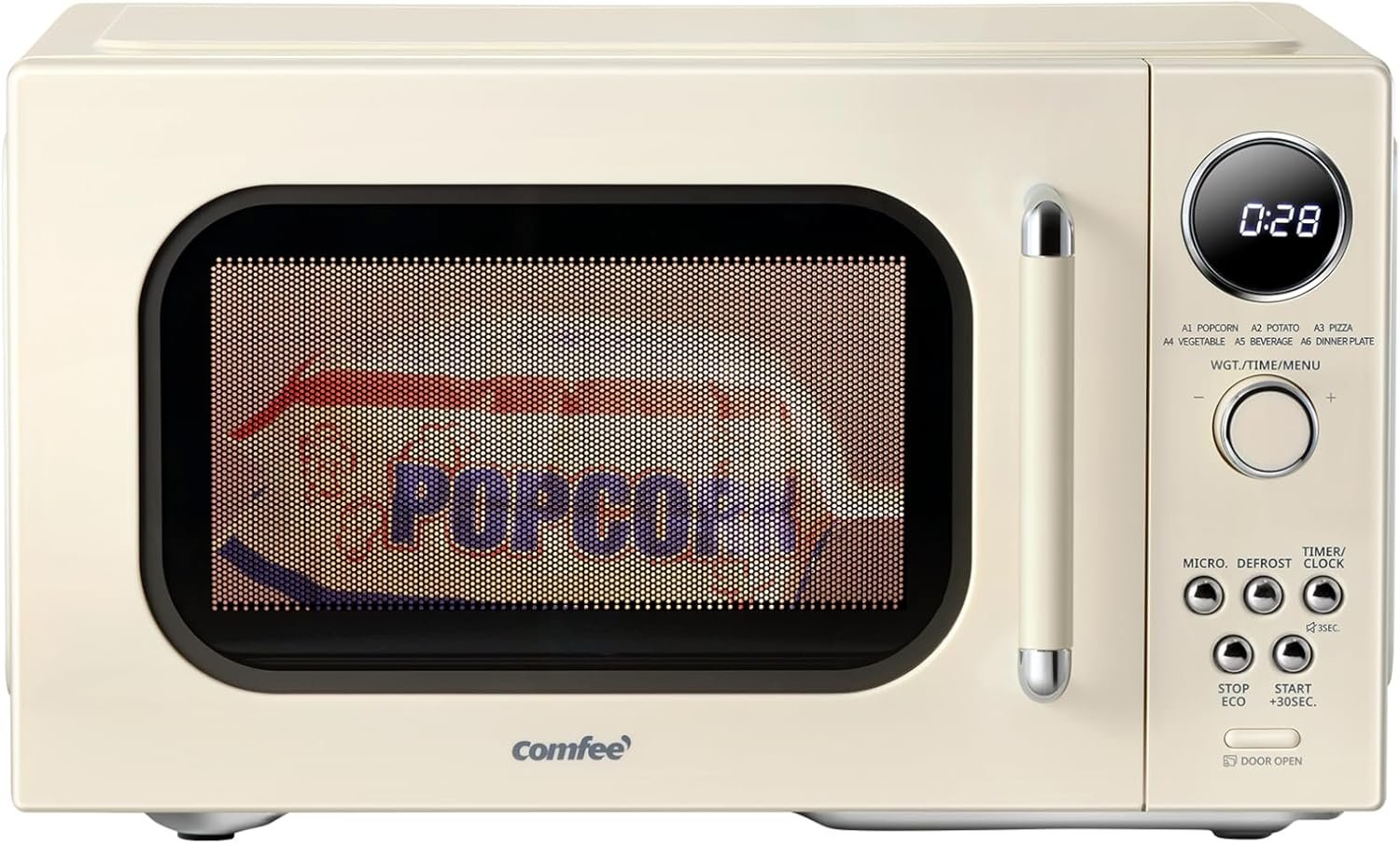 COMFEE’ Retro Microwave Oven, Small Microwave with 6 Auto Menus, 0.9 cu.ft Countertop Compact Microwave with Multi-stage Cooking, Mute Function, LED digital, Apricot/900W, CMO-MMP02AA(AT)