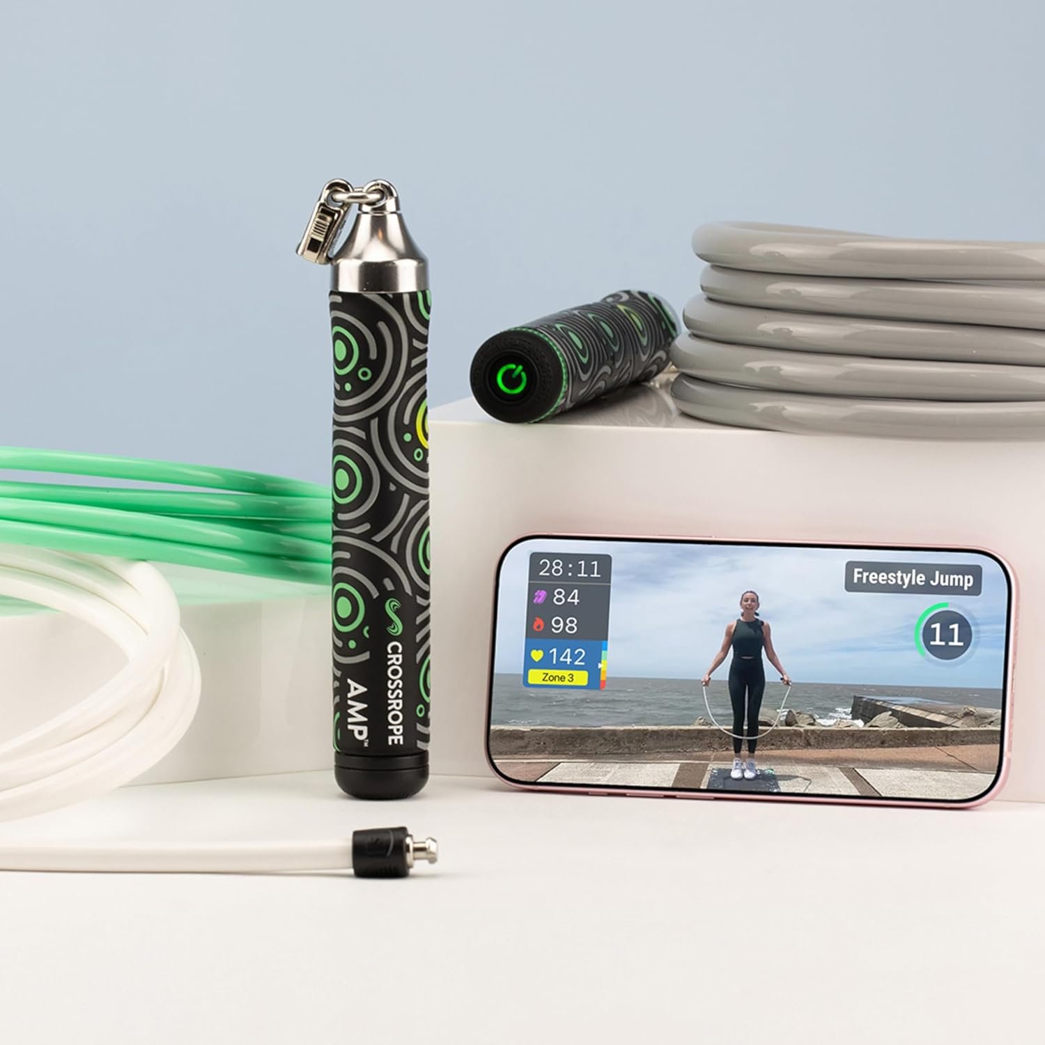 Crossrope AMP 2.0 Smart Jump Rope Set with 1/4 LB, 1/2 LB & 1LB Jump Ropes – Bluetooth-Connected, High-Intensity Jump Rope Fitness Training for High Calorie Burn and Cardio – Membership Required