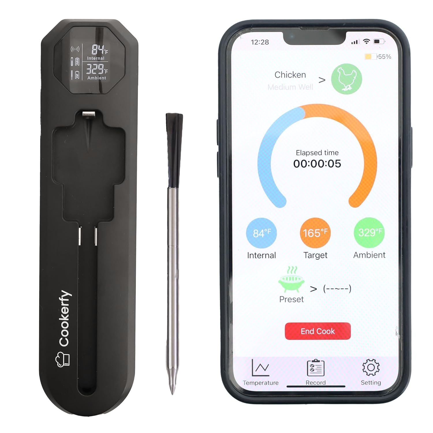 Meat Thermometer Digital Wireless –IP67 Waterproof, 48h Battery Life, Grill Thermometers with 820ft Range, Rechargeable Probe, Bluetooth Wireless Meat Thermometer for BBQ, Smoker, Oven