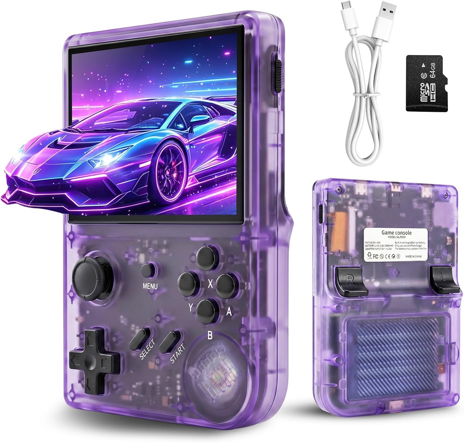 Retro Handheld Game Console with 2100+ Built-in Games, 64GB TF Card, 3.5-Inch IPS Display, Joystick and Trigger Buttons, Tempered Glass Screen, 2000mAh Battery