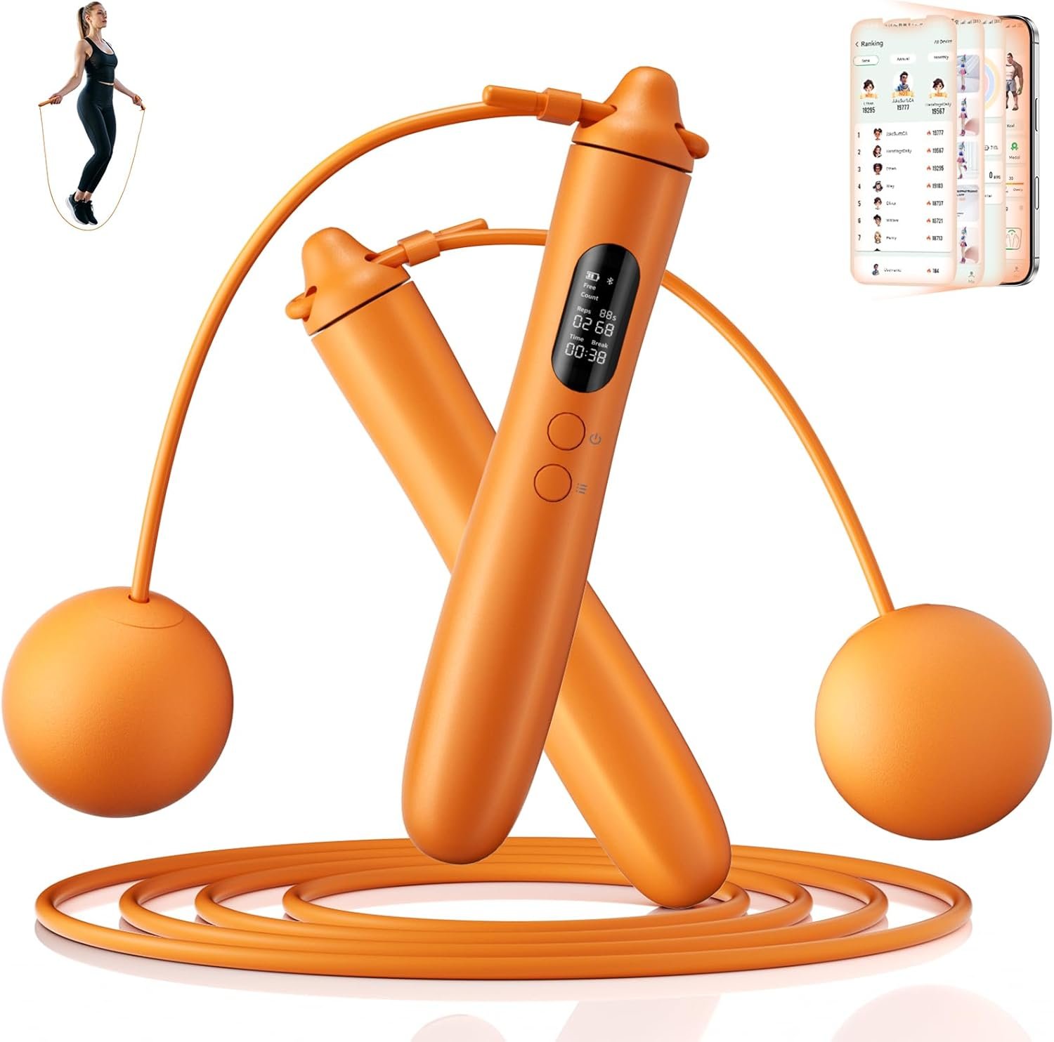 Smart Jump Rope, Wireless Jumping Rope, Supports Game App Interaction, Suitable for Home and Gym exercise, Fitness Skipping Rope, Suitable for Women, Men, Adults and Children
