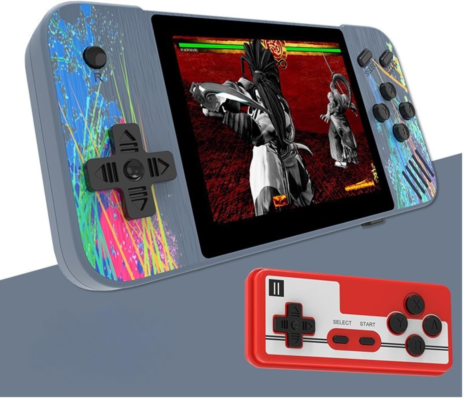Retro Handheld Game Console, 3.5-inch HD Screen, 800 Classic Games, Single Player or 2-Person Game Mode, Retro Gaming Console，Grey/Pink (Grey)