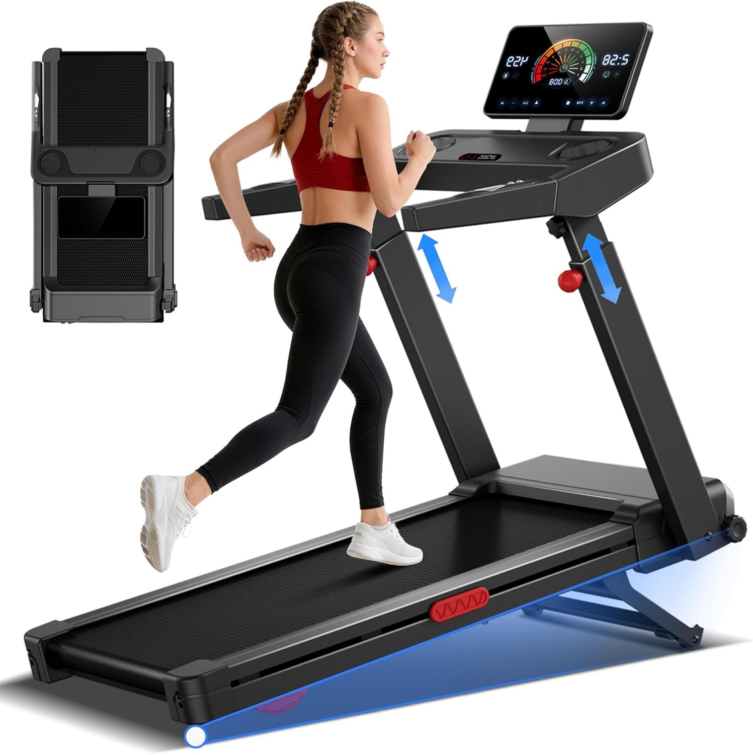 LONTEK Treadmill with Auto 20% Incline, Treadmills for Home, Portable Treadmill with 400lb Capacity Weight, 3.5HP Quiet Running Machine with Adjustable Handle Height, 42.5″× 16.2″ Widen Running Area