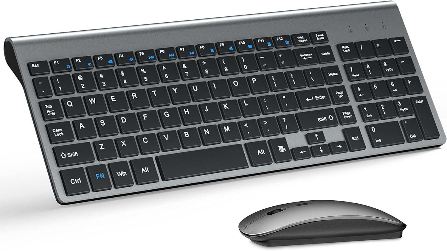 Wireless Keyboard and Mouse Ultra Slim Combo, TopMate 2.4G Silent Compact USB 2400DPI Mouse and Scissor Switch Keyboard Set with Cover, Batteries Included, for PC/Laptop/Windows/Mac – Gray Black