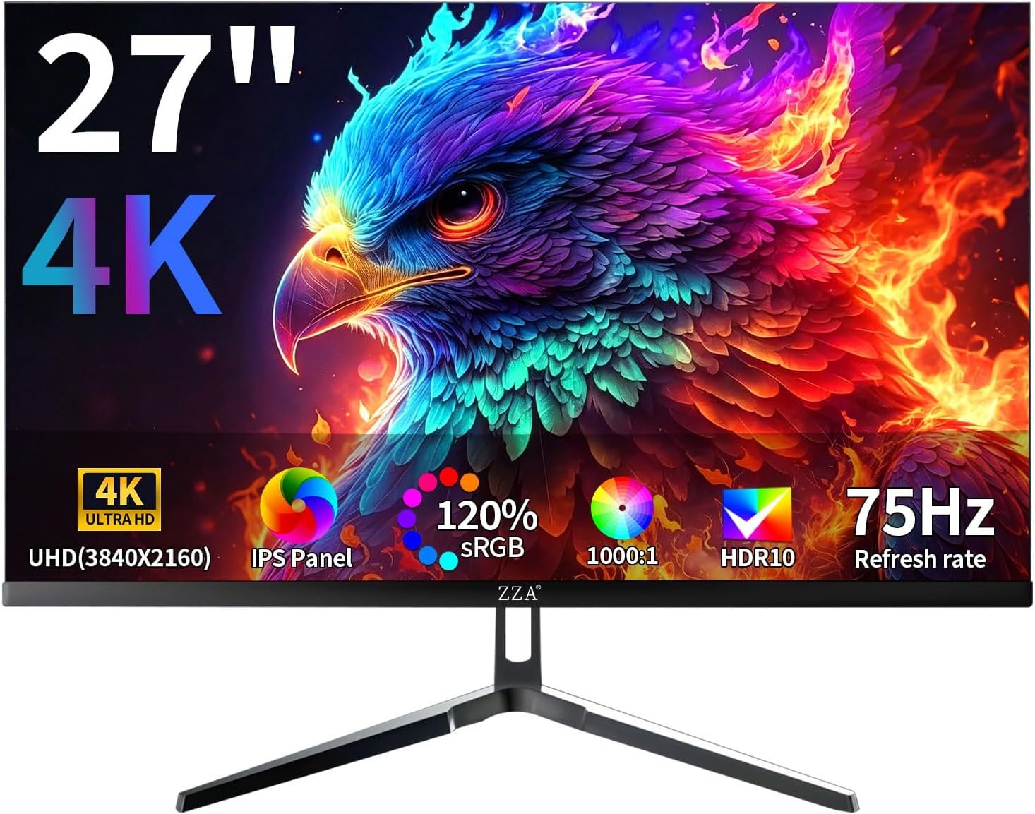 27 Inch 4K UHD 3840*2160P Computer Monitor,75Hz IPS Flat Monitor,120% sRGB /300cd/㎡ Brightness/HDR10 & AMD FreeSync/HDMI 2.0×2/DP 1.2×2,Compatible with Wall Mounting,Ideal for Business & Office Work