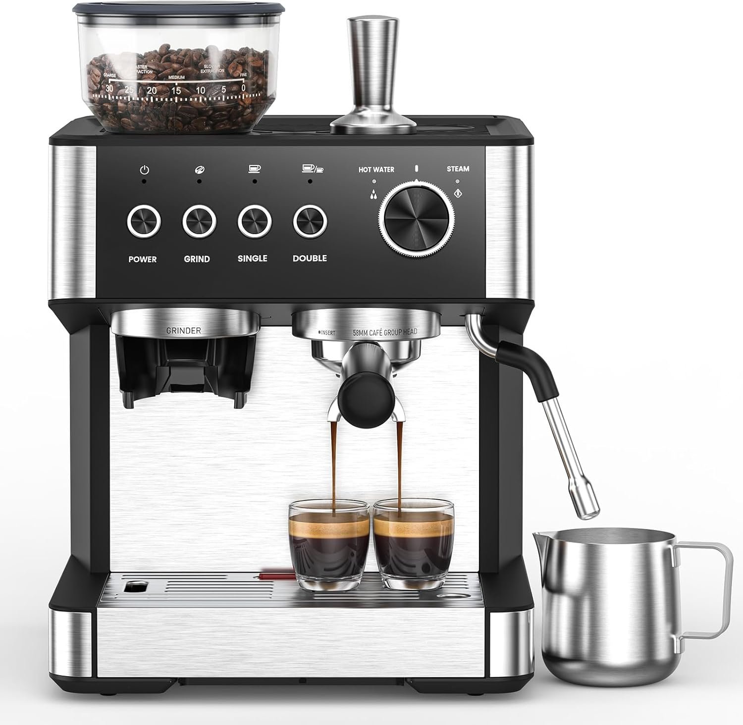 Electactic Espresso Machine with Grinder, 15 Bar Expresso Coffee Machines with Milk Frother Steam Wand, Professional Espresso Maker with Removable Water Tank, Cappuccino & Latte Machine for Home