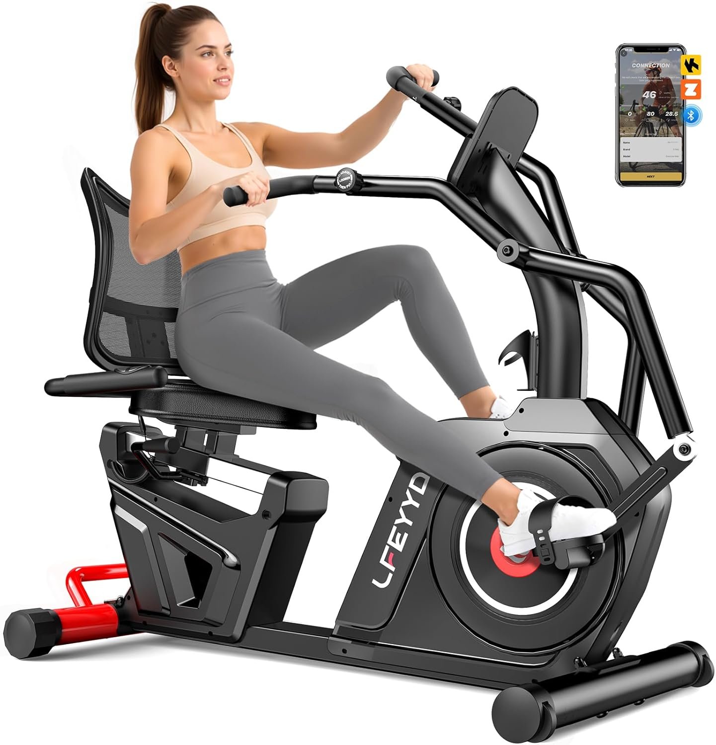 Recumbent Exercise Bike for Home, Stationary Bike with Arm Exerciser, 16-Level Magnetic Resistance, Bluetooth App, LCD Monitor, Heart Rate, Heavy-Duty Frame, Low-Impact Cardio & Physical Therapy, 450LBS Capacity
