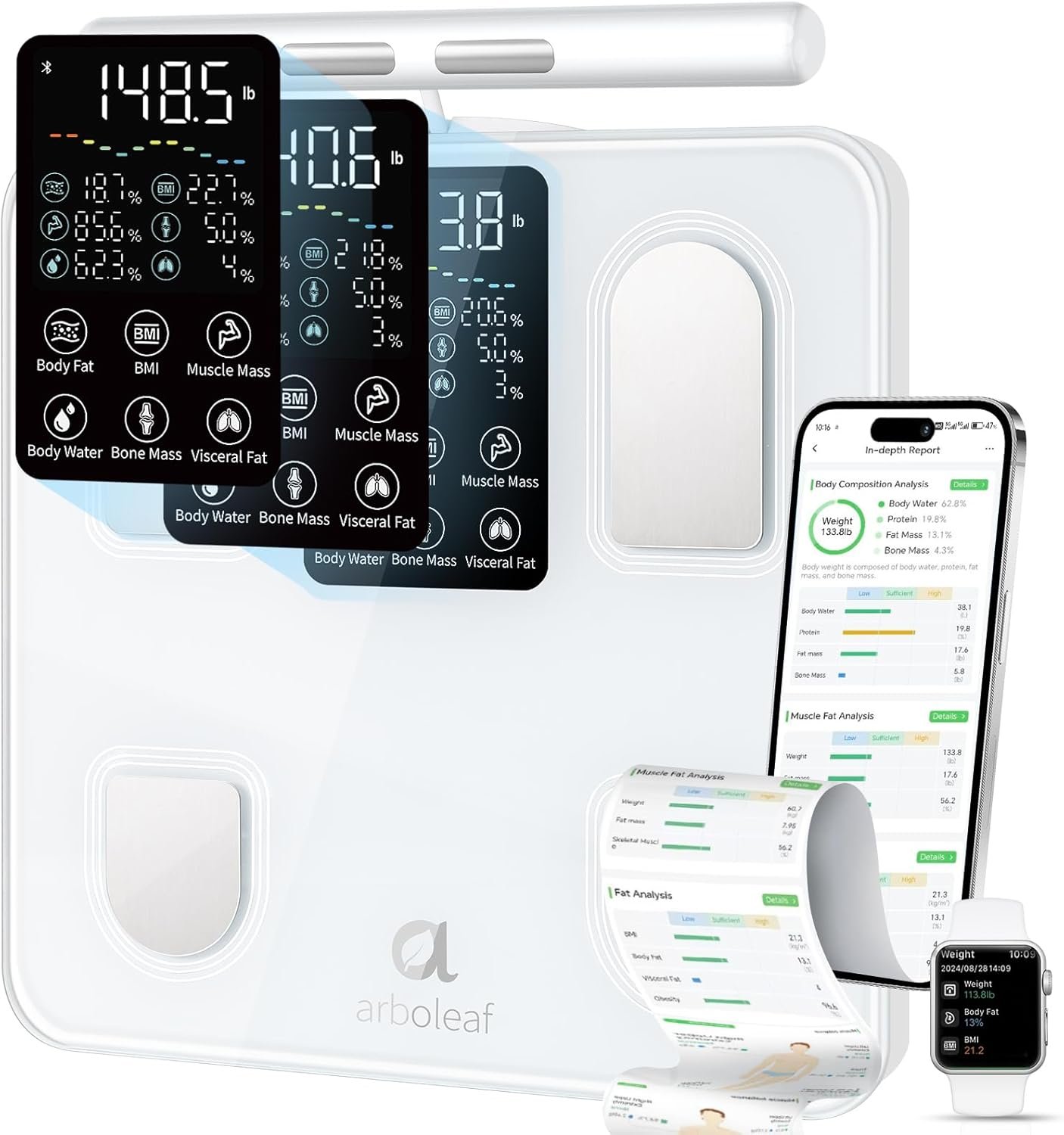 arboleaf Scale for Body Weight, Upgrade 50+ Metrics 8-Electrode Smart Scale with BMI, Body Fat, Muscle Mass, Full Body Composition Analyzer, High Precision Digital Bathroom Scale