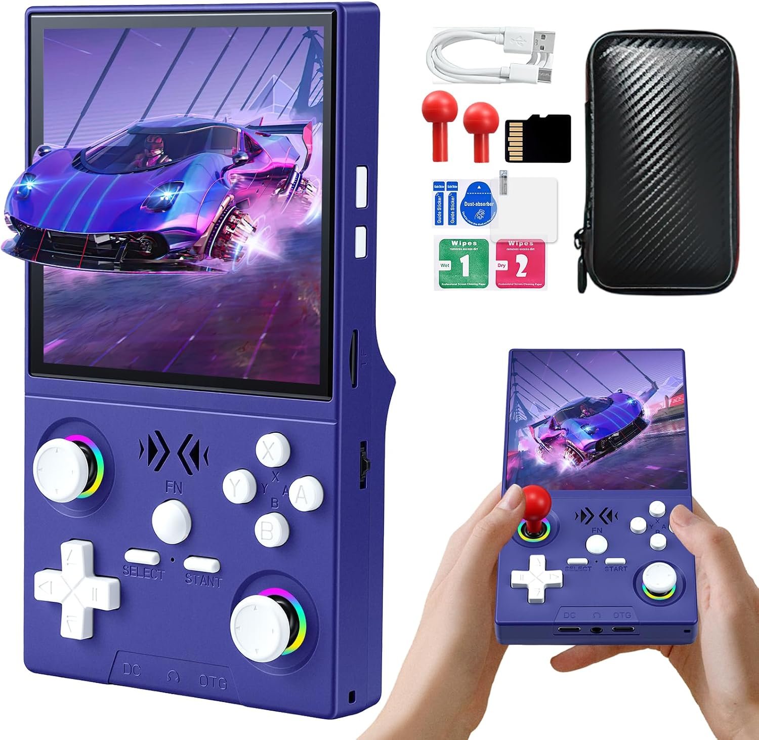 XF40V Retro Handheld Game Console, Retro Gaming Console 4.0” IPS Screen Linux System Built-in 64G TF Card, Open Source Linux System, Preloaded 20000+ Classic Games, Portable Video Gaming (Purple)