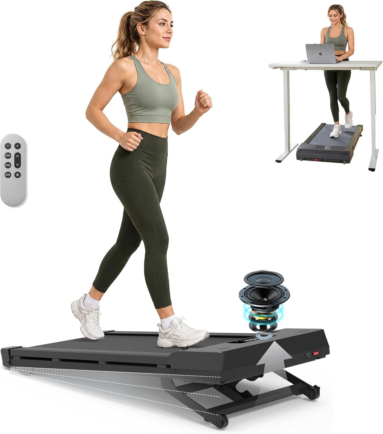 PACEROCKER Walking Pad Treadmill with 12% 9-Level Auto Incline, 450 lbs Capacity Bluetooth Speaker Under Desk Treadmills for Home Hiking, 5 MPH