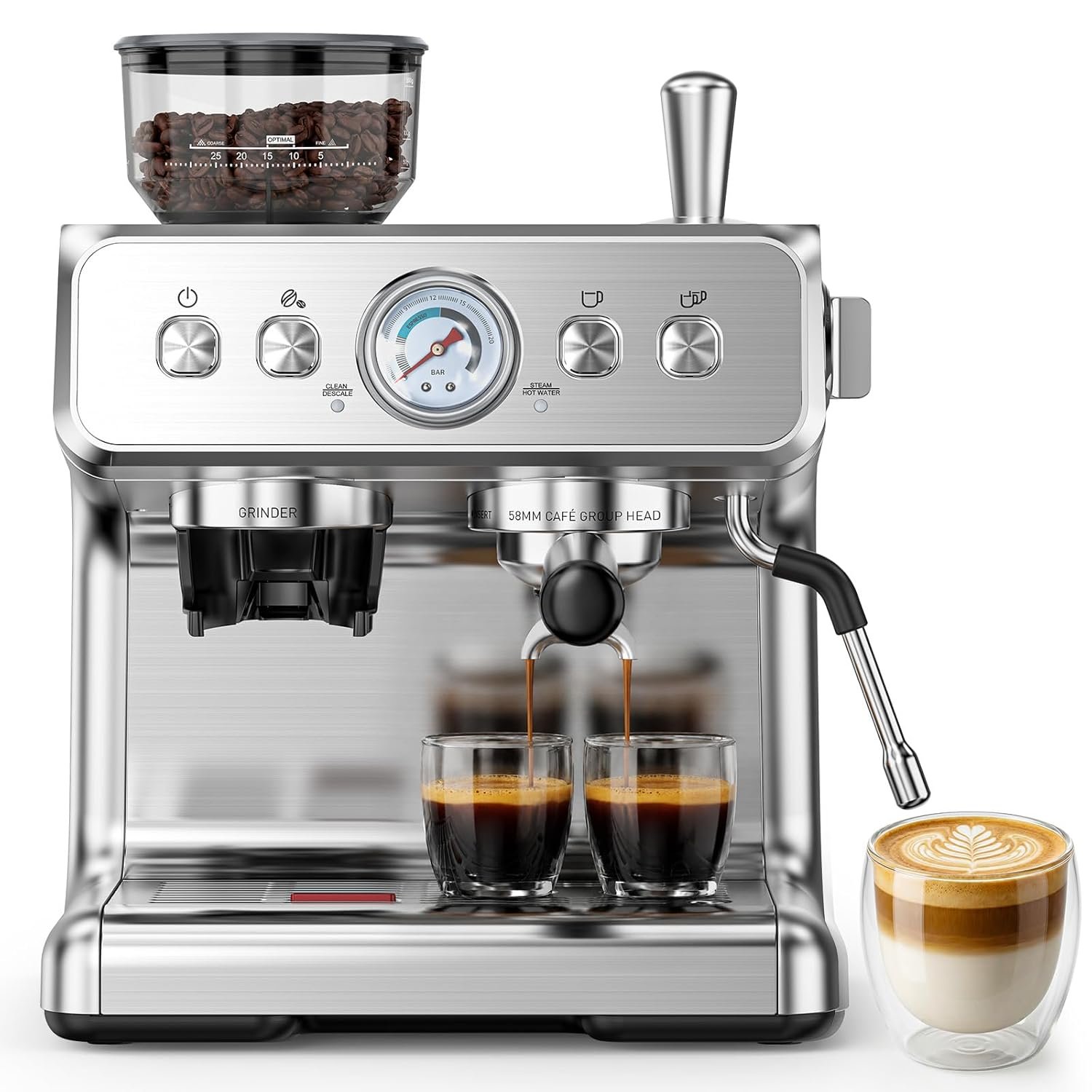 COWSAR (2026 Upgrade) 20 Bar Espresso Machine with Grinder,Expresso Coffee Machines with Milk Frother,Commercial Stainless Steel Expresso Machines for Home,Perfect Cappuccino & Latte