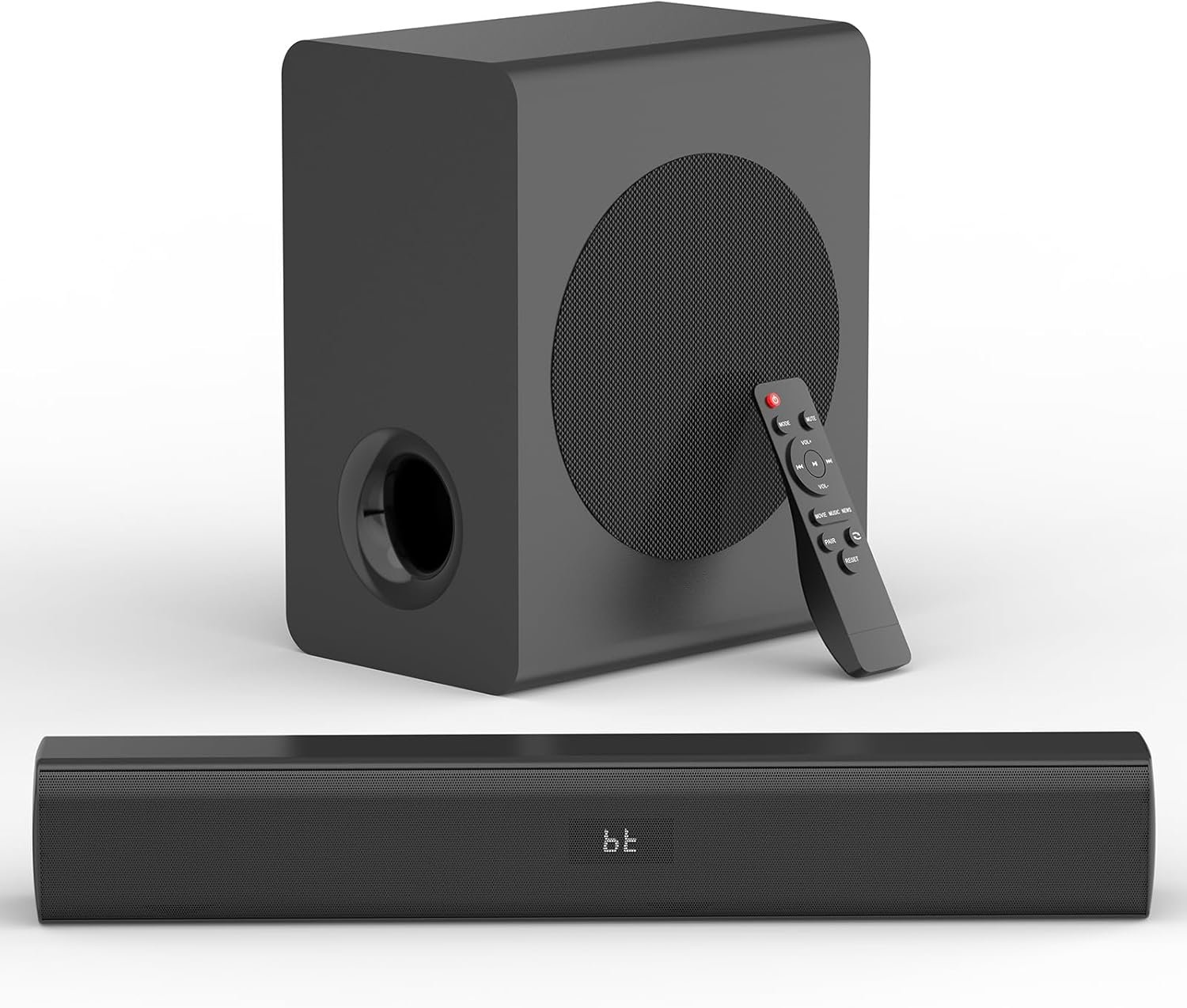 Sound Bar Speakers Bluetooth Wireless, TV Speakers Sound Bar Subwoofer, Home Theater Surround Sound Bar HDMI(ARC) Optical AUX USB 2.1ch Home Audio Sound System TV PC Gaming Wall Mount 3EQ, Black