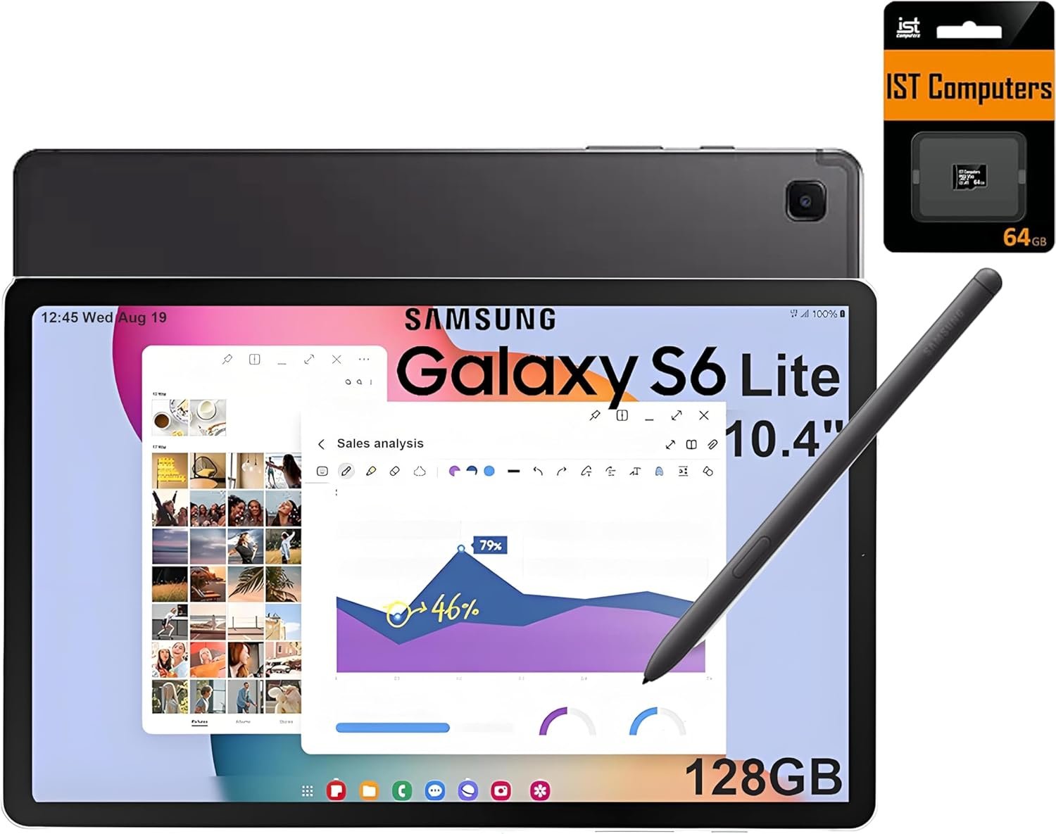 Samsung Galaxy Tab S6 Lite Android Tablet (10.4″ 2K Touchscreen, 64GB Storage + 64GB SD Card, S Pen for Note-Taking, Drawing, 14-Hr Long Battery Life, 5MP + 8MP Camera, Durable), SM-P620, NA Version