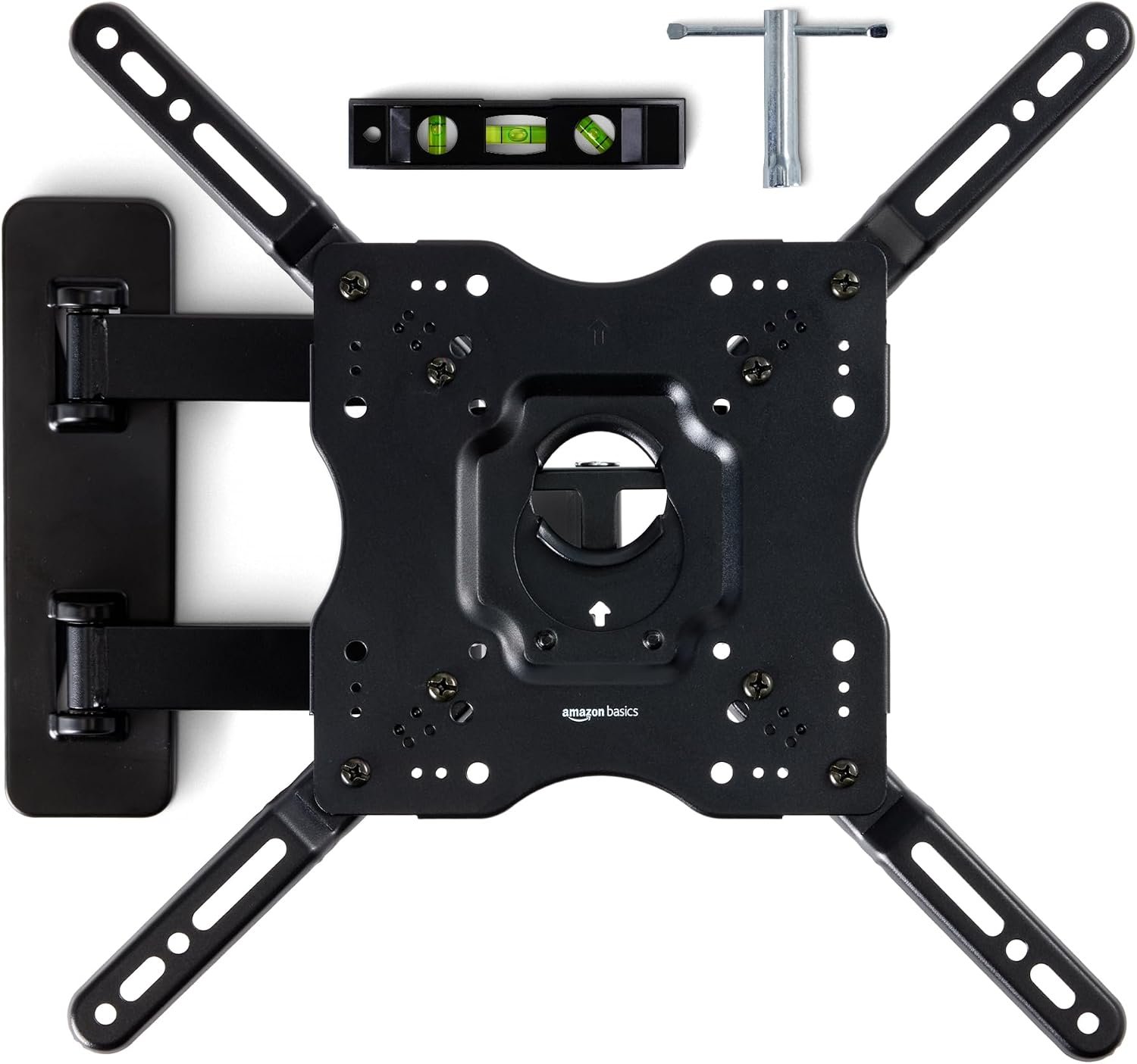 Amazon Basics Full Motion Articulating TV Wall Mount, with Swivel and Tilt, for 26″ to 55″ TVs and Flat Panels up to 80 Lbs, VESA Compatible, Single Stud, Black
