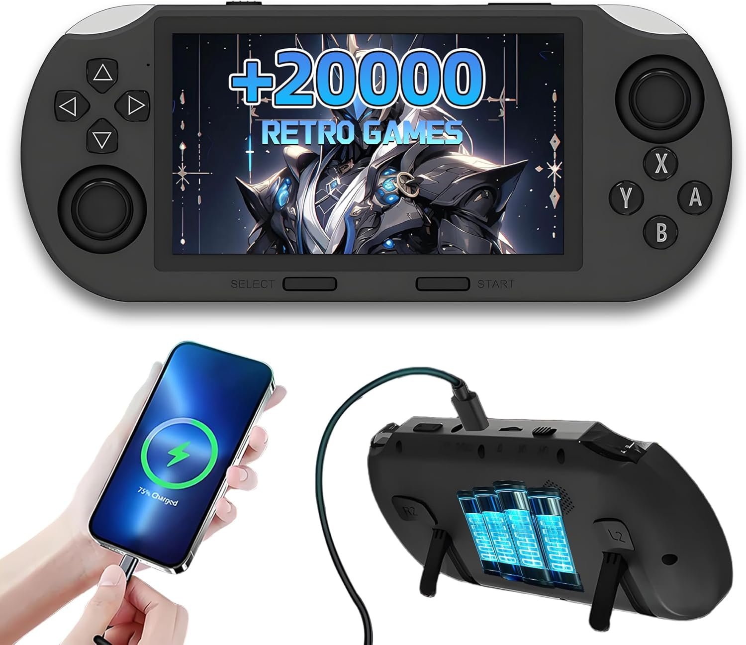 SF3000 Retro Handheld Game Console,20000+ Games,Retro Gaming Console,E-Book/Music/Video Playback/Emergency Charging of Phone,14 Emulators,4.5-Inch IPS Screen,Dual Core Processor (Black)