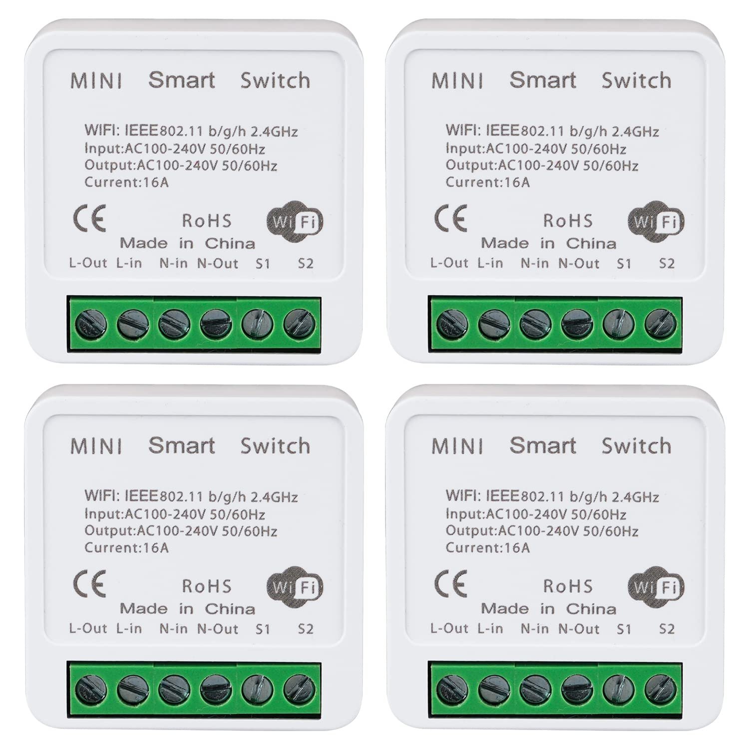 WiFi Smart Switch Light Switch, Compatible with Alexa/Google Home, APP Remote Control, Voice Control, DIY Mode, Timer Function, LAN Control, No Hub Required, 2 Way 16A(4 Pack)
