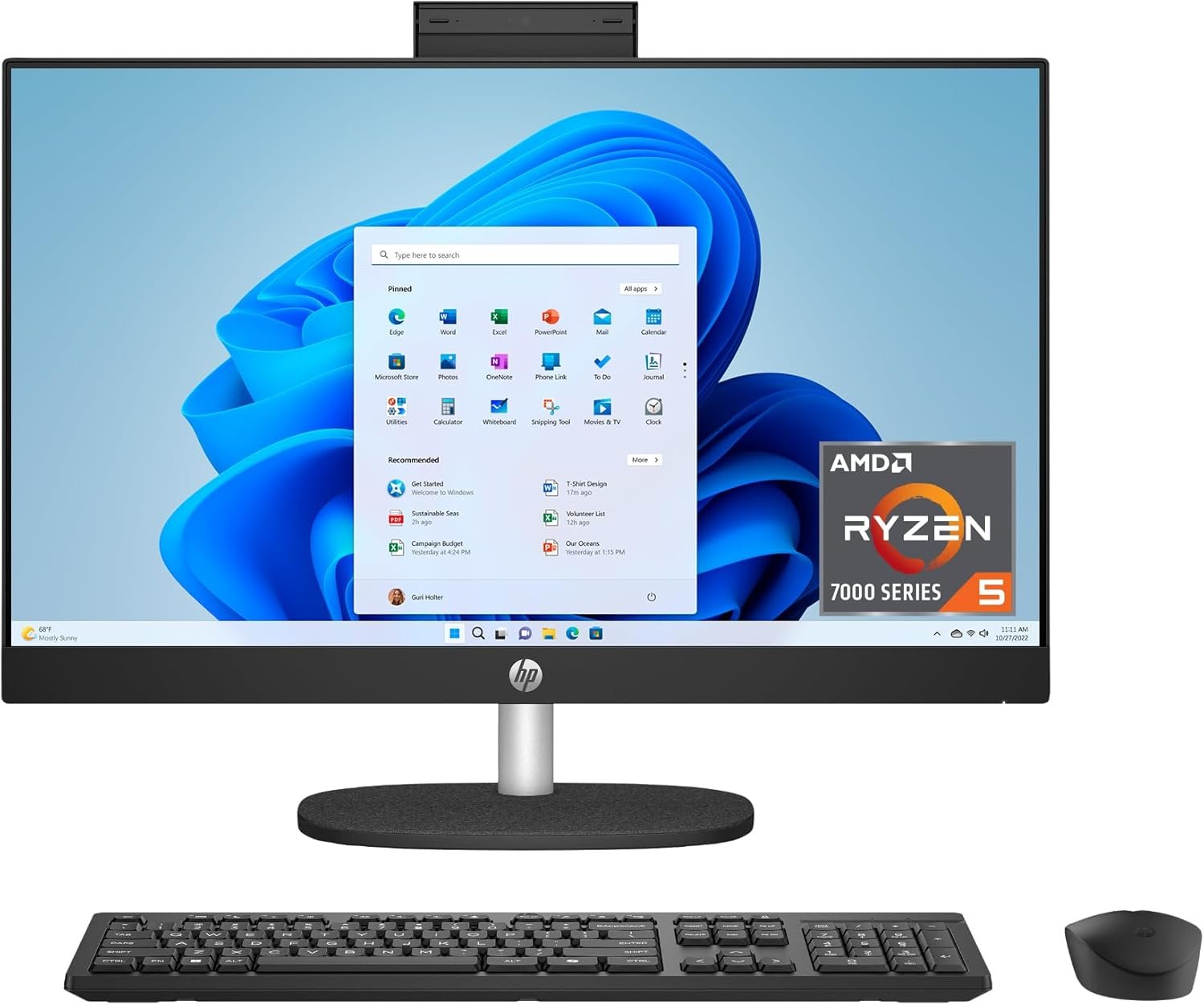 HP 23.8 inch All-in-One Desktop PC, FHD Touchscreen, AMD Ryzen 5 7520U, 16 GB RAM, 1 TB SSD, AMD Radeon Graphics, Windows 11 Home, Jet Black, 24- cr0140 (2025)